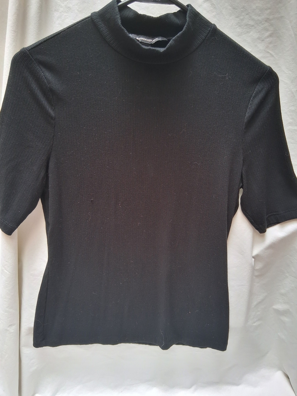 Banana Republic Black Short-Sleeve Ribbed Mock Neck Top